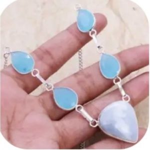 Owhyee Light Blue Opal, Simulated Gemstone Handcrafted Silver Plated Necklace